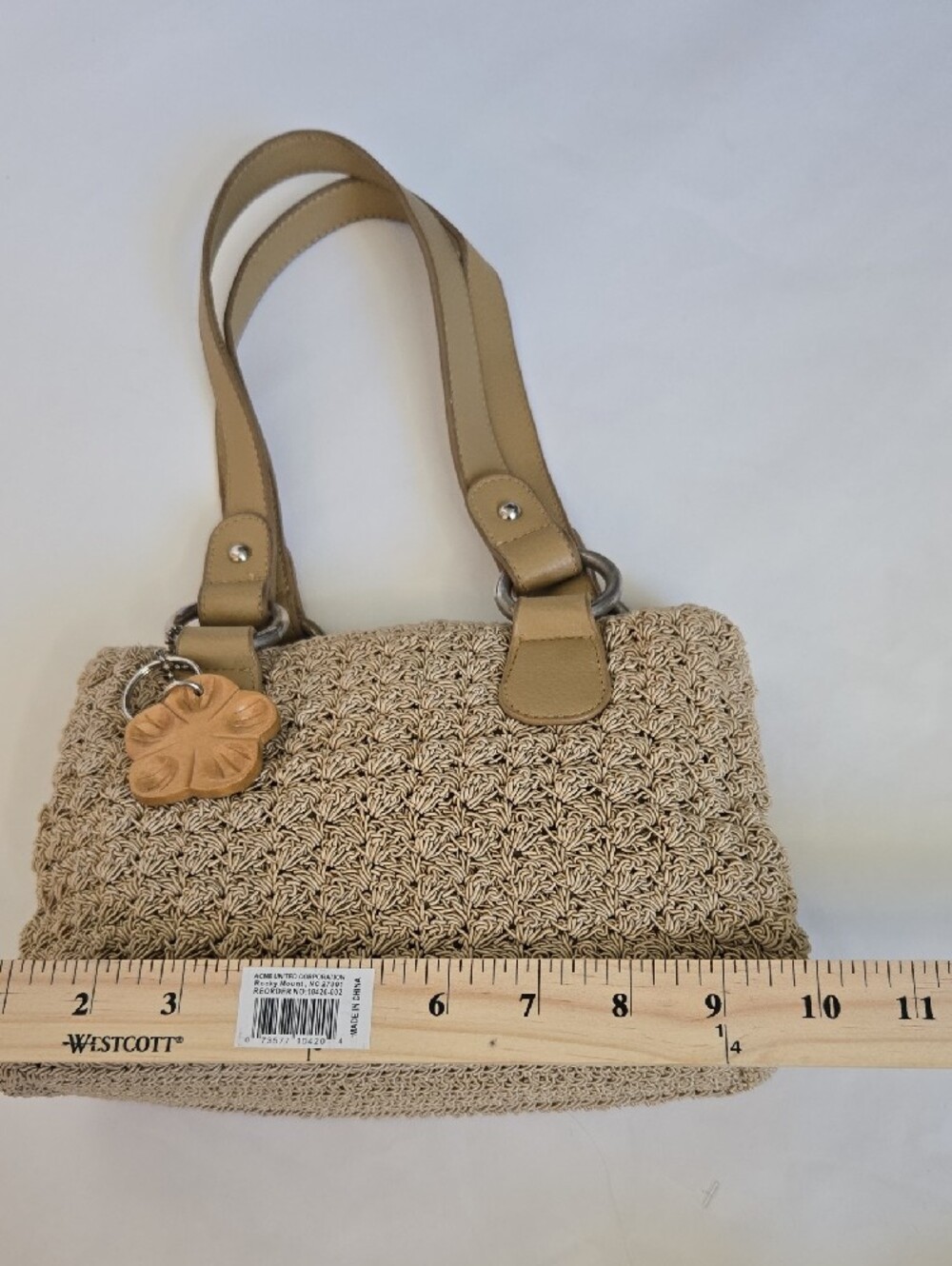 Braided Straw Shoulder Bag with Tan Leather Straps - Picture 8 of 10